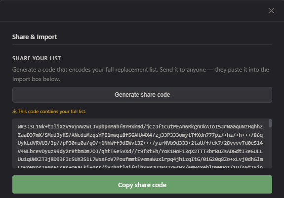 Word Replacer III Share and Import